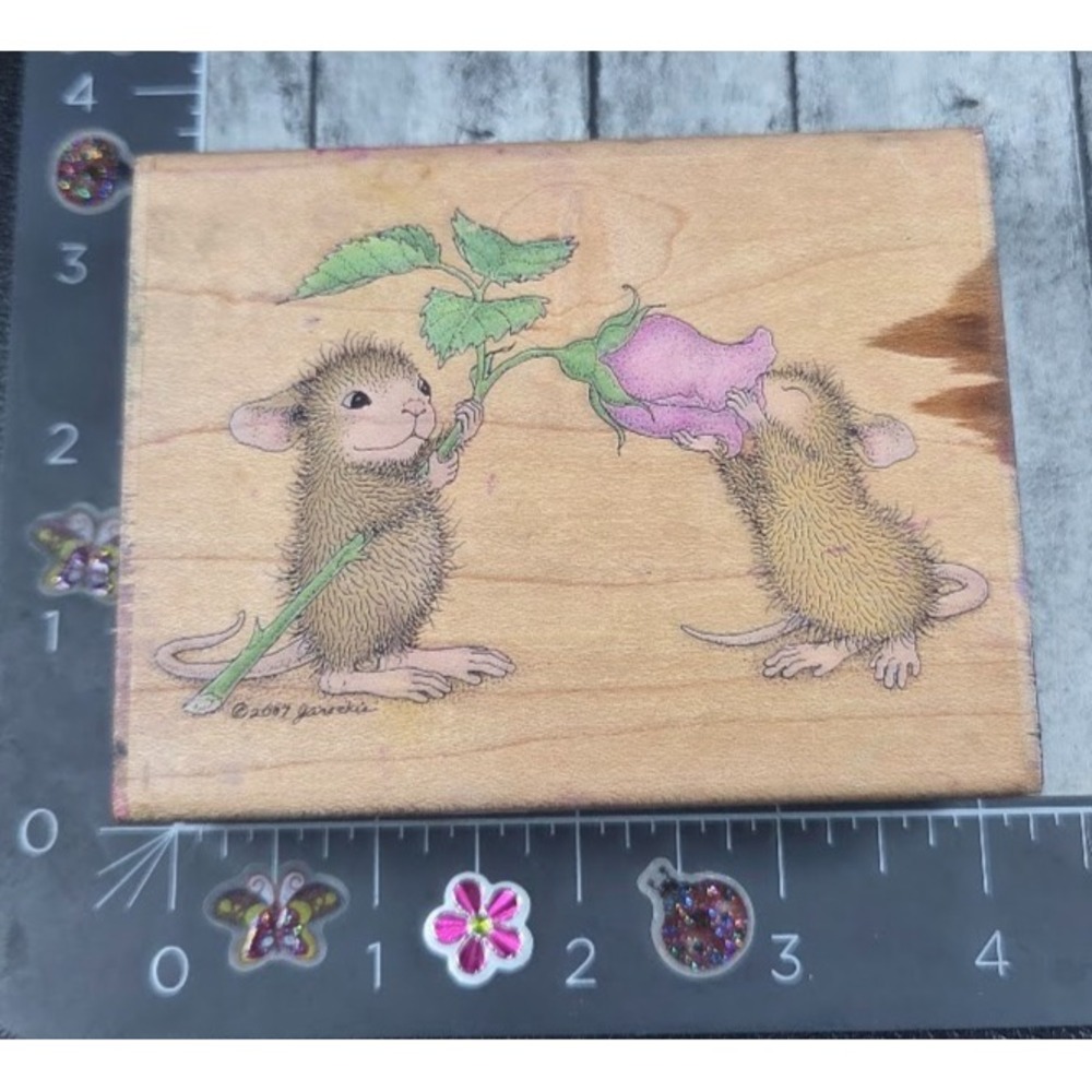 Stampabilities House Mouse Everything Coming Up Roses Rubber Stamp Wood #K11